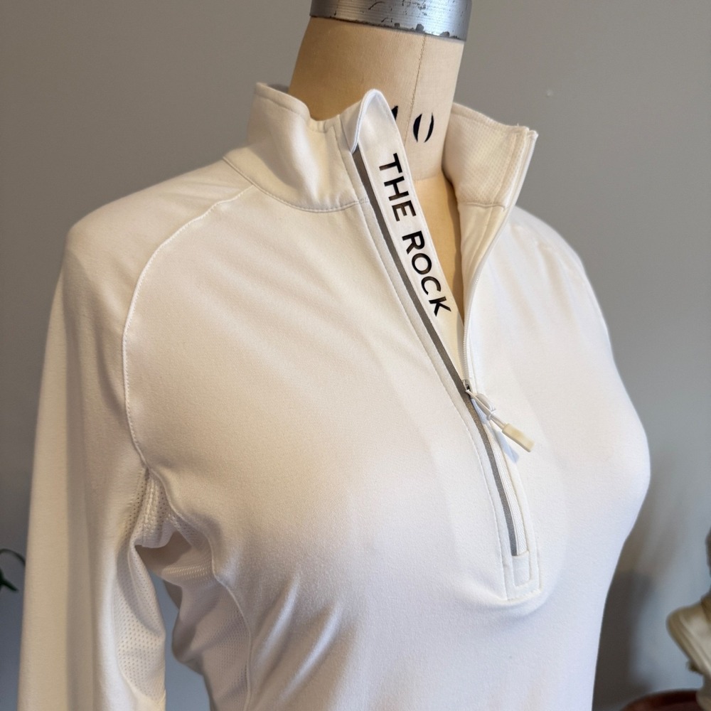 The Rock White Golf Quarter Zip Performance‎ Top Mesh Back Pocket Womens NWOT S